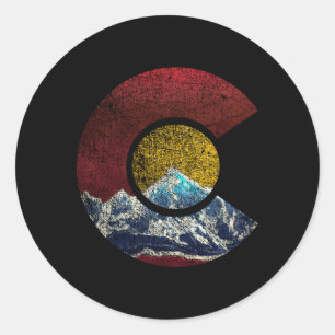 Colorado With Flag Inspired Mountain Scene Classic Round Sticker