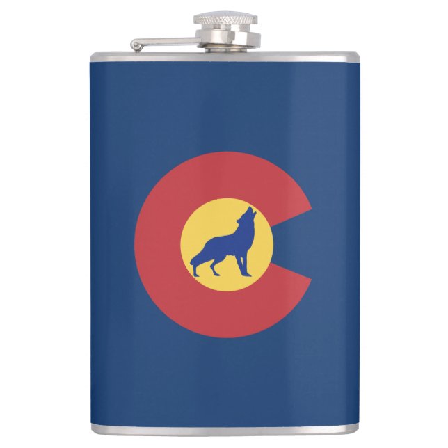 Colorado Wolf Hip Flask (Front)