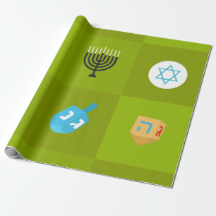 colorblock green hanukkah wrapping paper