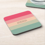 Colorblock Horizontal Stripe Pink & Green Monogram Coaster<br><div class="desc">A stylish colorblock coaster with 5 horizontal stripes in shades of pink,  peach and green in a modern mininmalist design style. The text can easily be customised with your name or title for the perfectly personalised gift or accessory.</div>