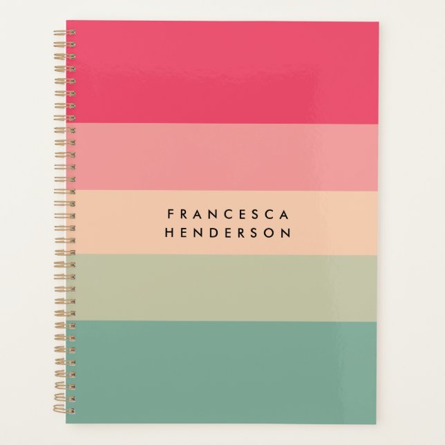 Colorblock Horizontal Stripe Pink & Green Monogram Planner (Front)