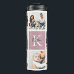 Colorblock Monogram Family Photo Collage | Mauve Thermal Tumbler<br><div class="desc">Custom printed thermal tumblers personalised with your family photos and monogram initial. This design template has space for 8 square Instagram photos with your family monogram name and initial. Use the design tools to edit fonts and colours, add more photos, or move things around to create a unique one of...</div>