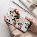 Colorblock Photo Collage & Monogram Case-Mate iPhone 14 Case<br><div class="desc">Chic photo collage phone case features five of your favourite photos in a gridded layout with contrasting blush pink squares. Personalise with your single initial monogram in white.</div>