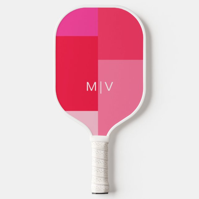 Colorblock Pink and Red | Modern Monogram Pickleball Paddle (Front)