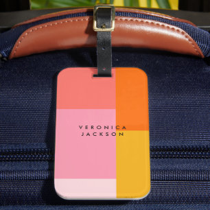 Colorblock Pink Orange Yellow Monogram Luggage Tag