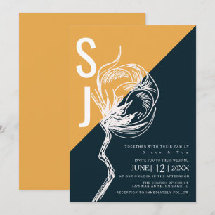 Colorblock Typography Botanical Cotton Wedding Inv Invitation
