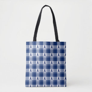 Colorectal Cancer Awareness Plaid Tote, Dark Blue Tote Bag