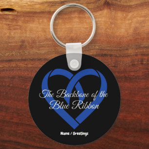 Colorectal Cancer Backbone Heart Blue Awareness Key Ring