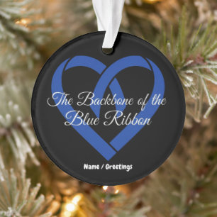Colorectal Cancer Backbone Heart Blue Awareness  Ornament