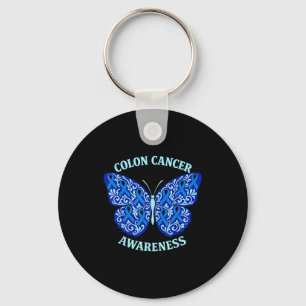 Colorectal colon cancer awareness blue ribbon key ring