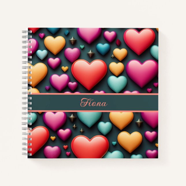 Colored 3D Heart pattern Notebook (Front)