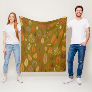 Colored autumn leaves fleece blanket