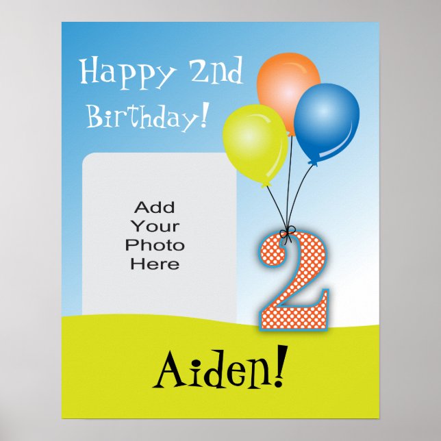 Colored Balloons Child's 2nd Birthday Photo Poster (Front)