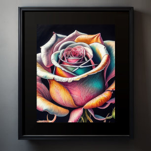 Colored Chalk Drawing of a Rose Poster