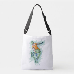Colored Flying Skater, Funny Illustration Crossbody Bag