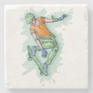 Colored Flying Skater, Funny Illustration Stone Coaster