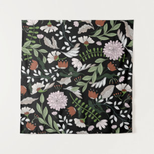 Colored hand painted seamless pattern with flowers tapestry