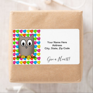 Colored Hearts Owl Give a Heart  Labels