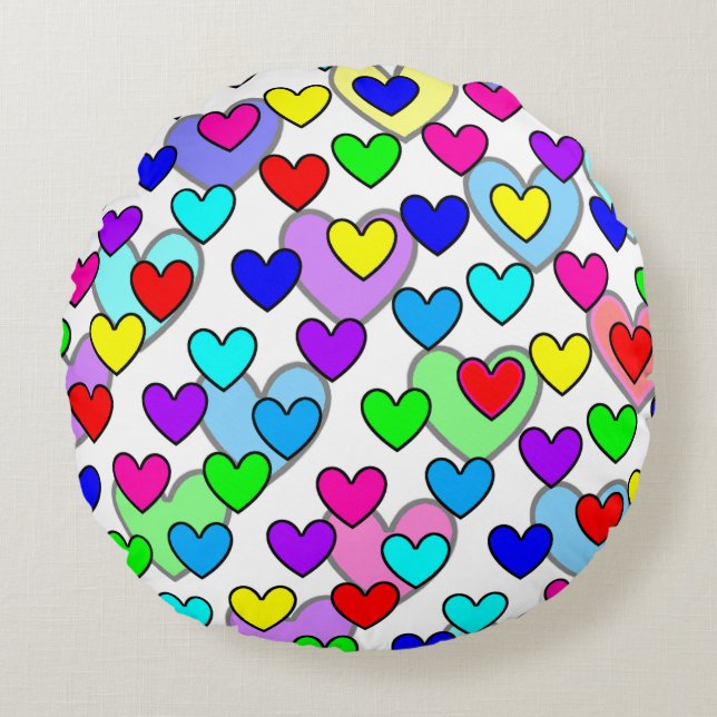 colored hearts round cushion (Front)