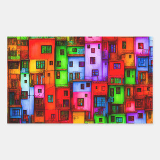 Colored houses 3 rectangular sticker