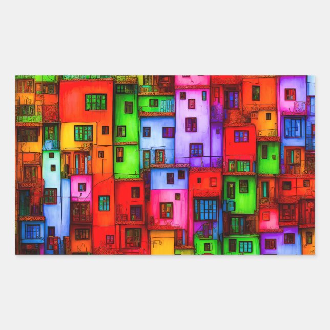 Colored houses 3 rectangular sticker (Front)
