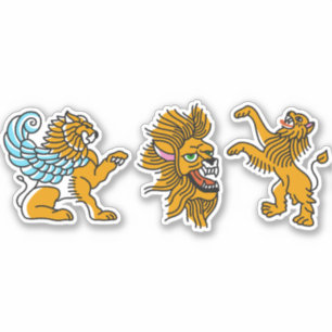 Colored lion tattoo set