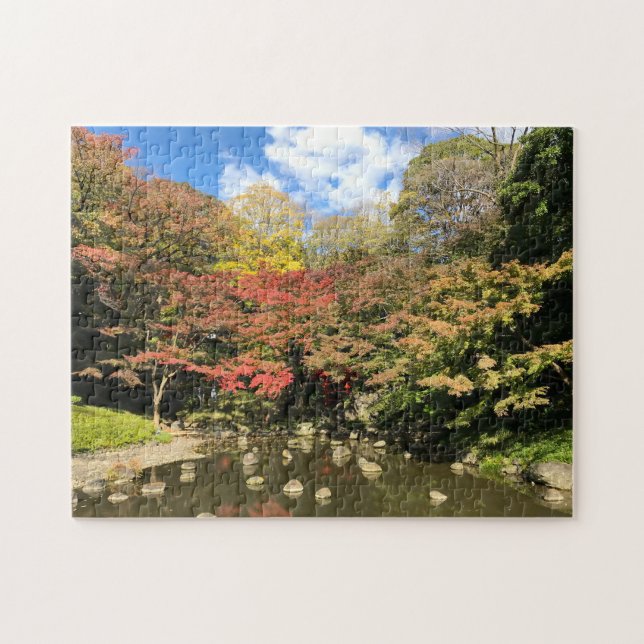 Colored Maple Trees by Pond Jigsaw Puzzle (Horizontal)