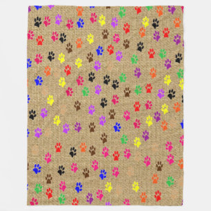 COLORED PAWS FLEECE DOG BLANKET