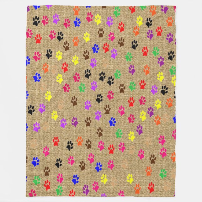 COLORED PAWS FLEECE DOG BLANKET (Front)