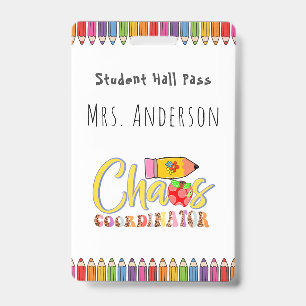 Colored Pencil Teacher Hall Pass for Classroom ID Badge