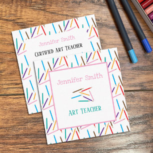 Colored Pencils  Art White Square Business Cards