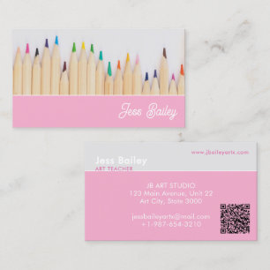 Colored Pencils Pink Teacher Business Card