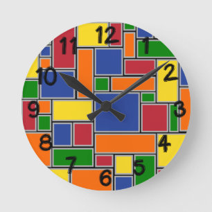 Colored Rectangles Round Clock