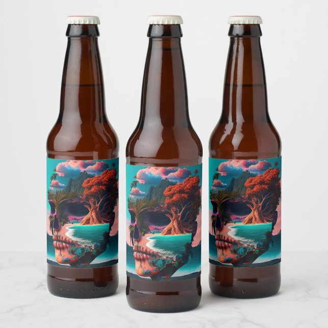 Colored skull head beer bottle label (Bottles)