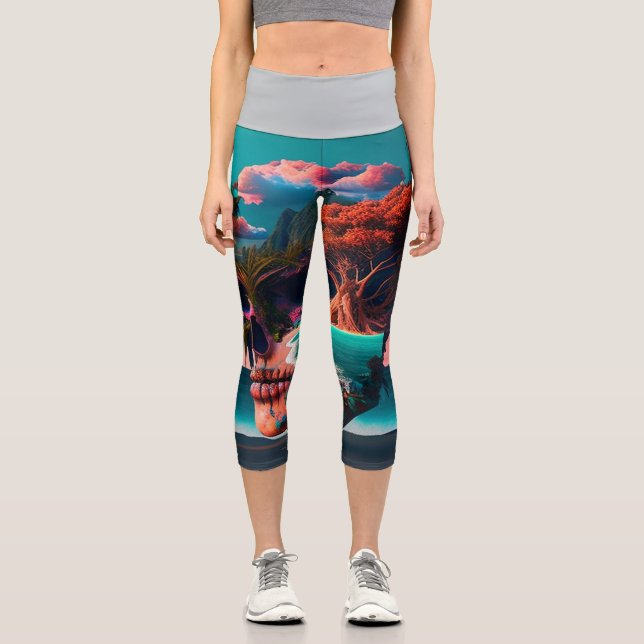 Colored skull head capri leggings (Front)