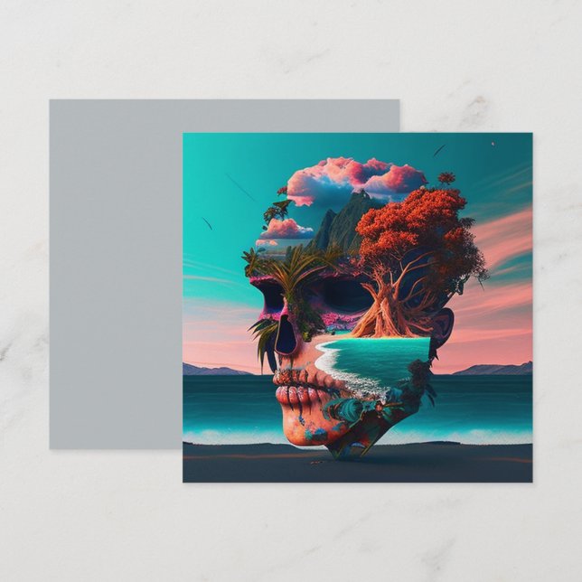 Colored skull head holiday card (Front/Back)