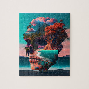 Colored skull head jigsaw puzzle