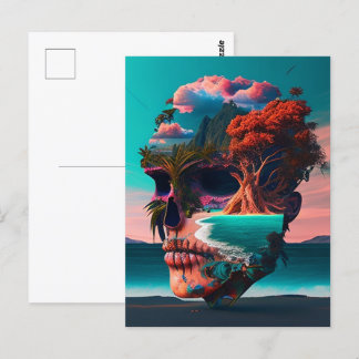 Colored skull head postcard