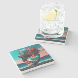 Colored skull head stone coaster