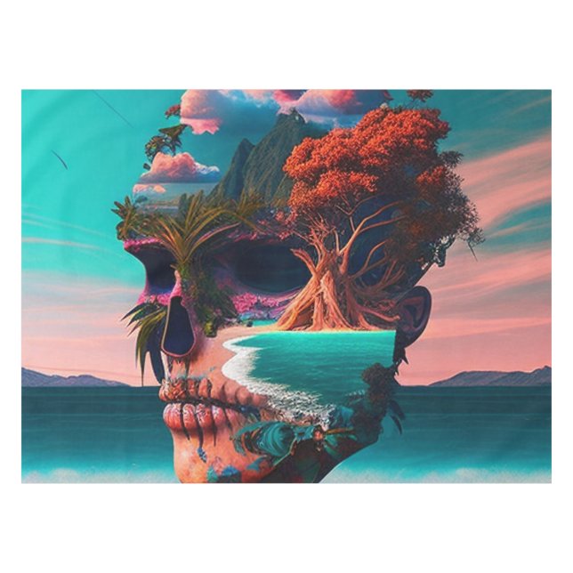 Colored Skull Head Tablecloth (Front (Horizontal))