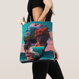 Colored skull head tote bag