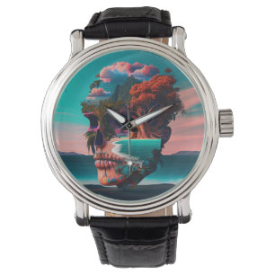 Colored skull head watch