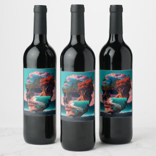 Colored skull head wine label