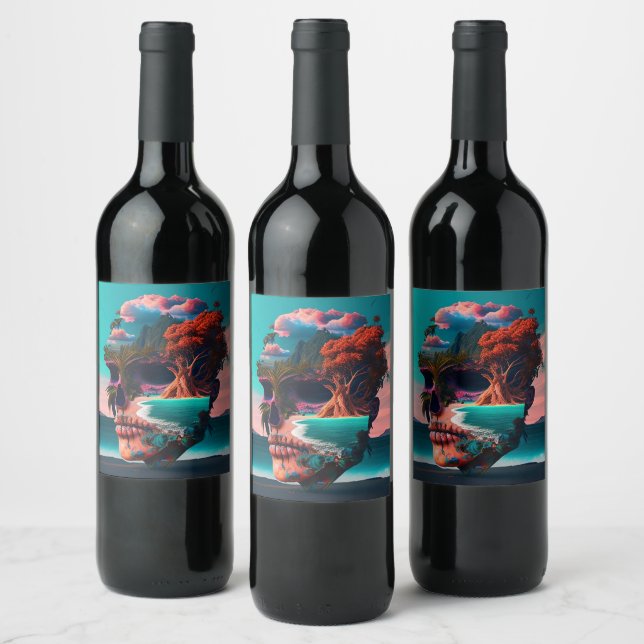 Colored Skull Head Wine Label (Bottles)
