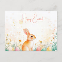 Colored watercolor postcard with Easter eggs
