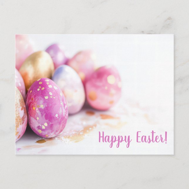 Colored watercolor postcard with Easter eggs (Front)