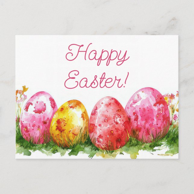 Colored watercolor postcard with Easter eggs (Front)