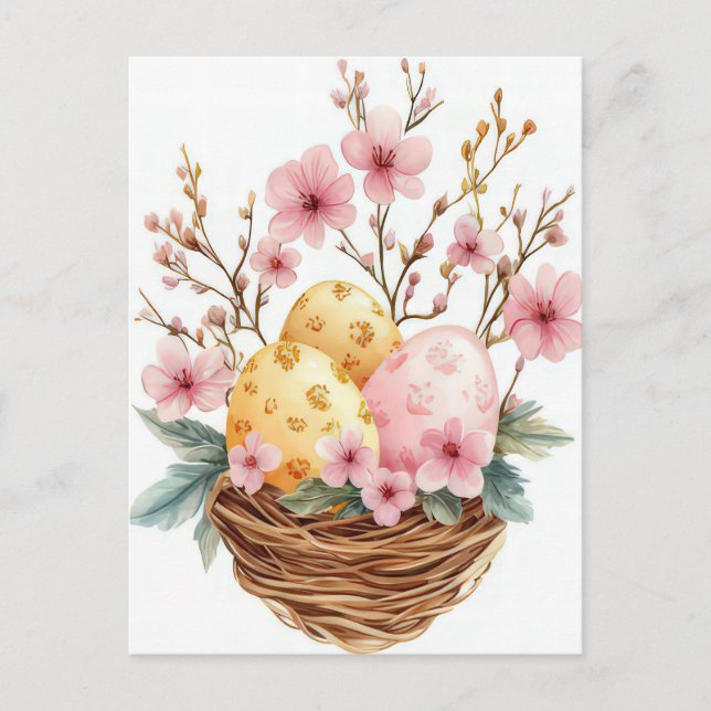 Colored watercolor postcard with Easter eggs (Front)