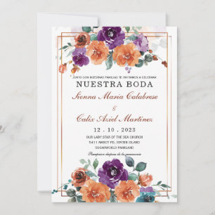 Colores de boda morado y naranja quemado invitation
