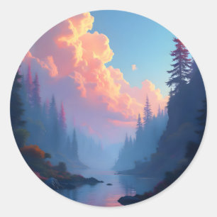 Colorfall Grove – Autumn Forest Landscape Classic Round Sticker